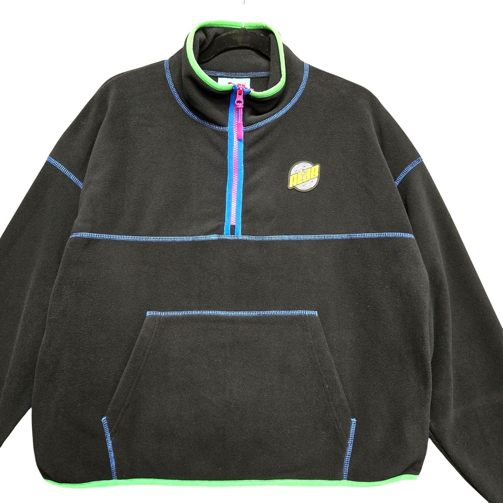 A-Lab Womens M Black Fleece Quarter Zip Pullover Neon Trim Expand Your Mind 1/4